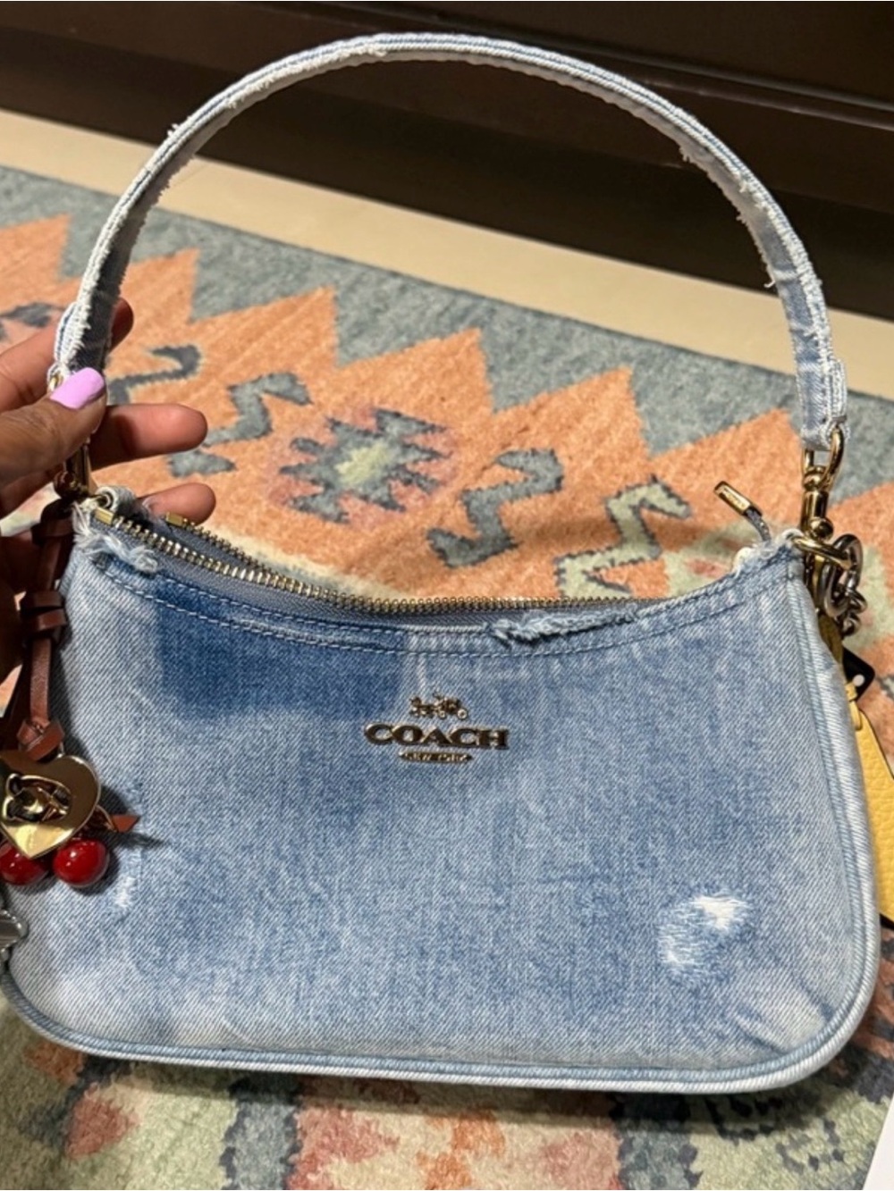 Coach Light Blue Terry Denim Crossbody with charms - Picture 2 of 8